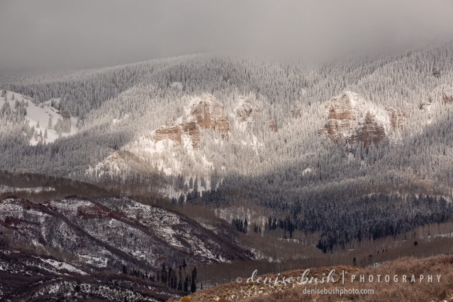 Clouds lift to reveal the beautiful snow-coated trees on Cimarron Ridge, near Ridgway Colorado.